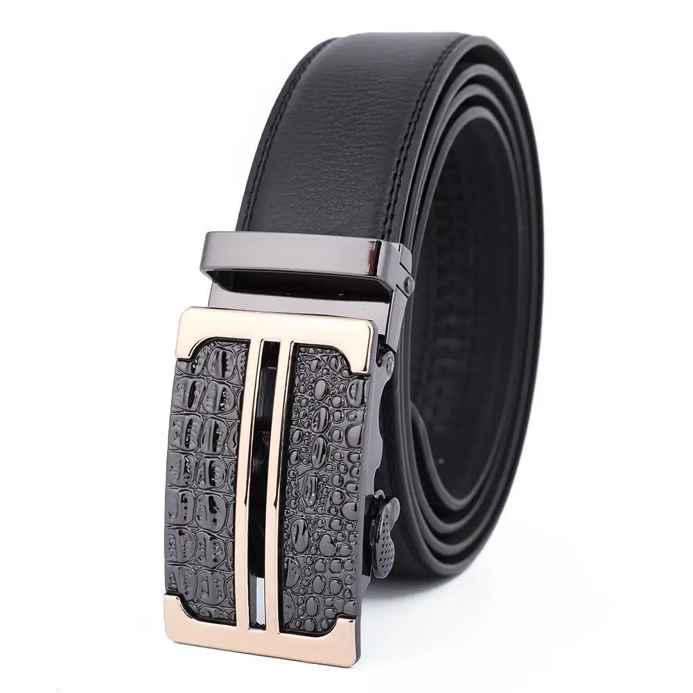 Men's Black Leather Belt with Gold Buckle - Image 25