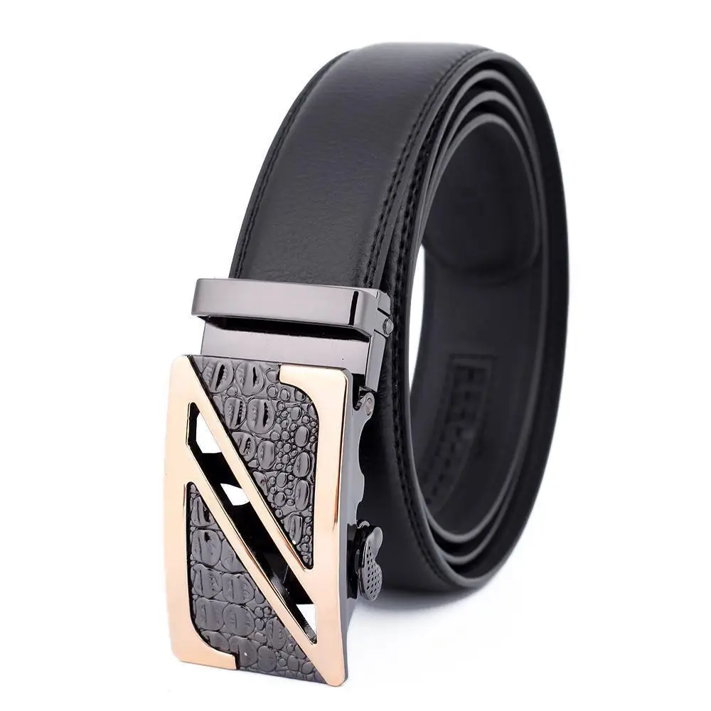 Men's Black Leather Belt with Gold Buckle - Image 26