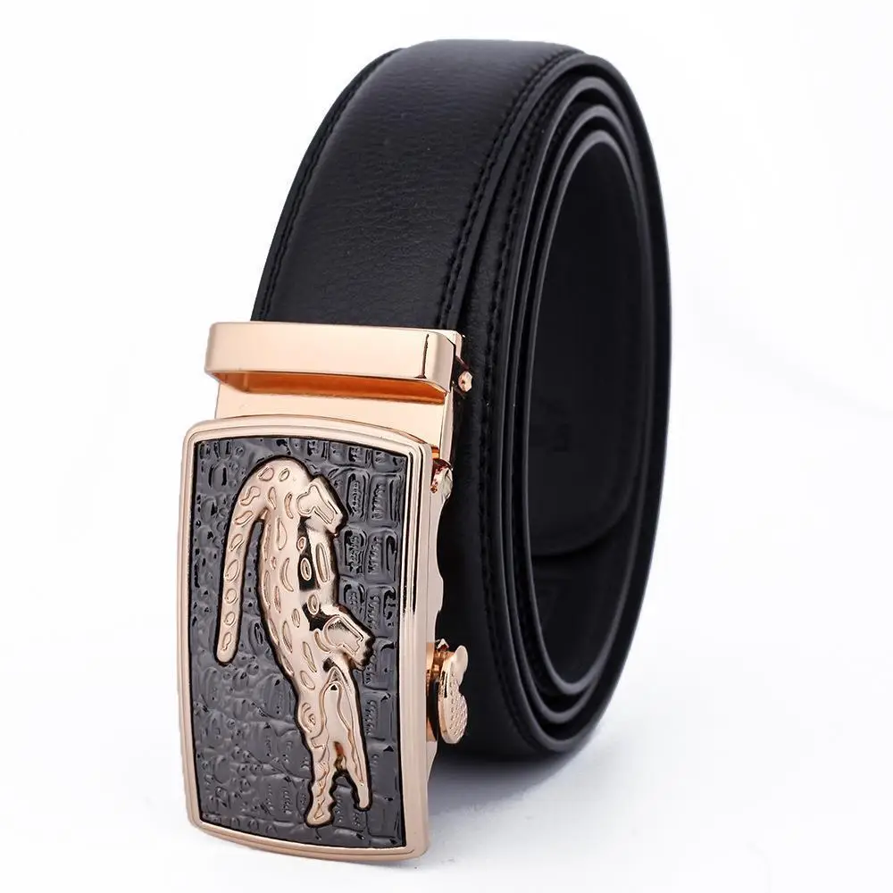 Men's Black Leather Belt with Gold Buckle - Image 27