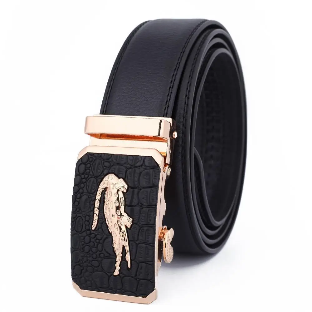 Men's Black Leather Belt with Gold Buckle - Image 29