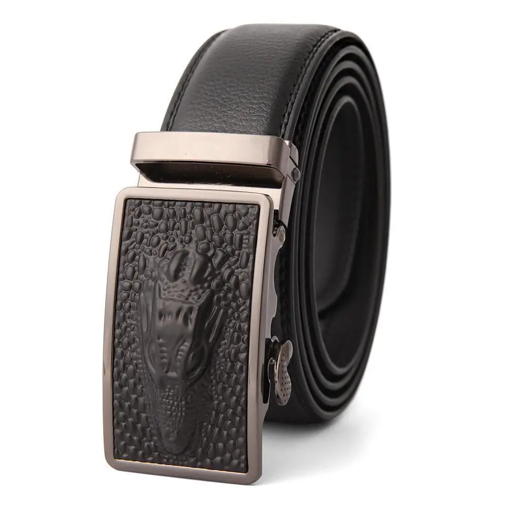 Men's Black Leather Belt with Gold Buckle - Image 3
