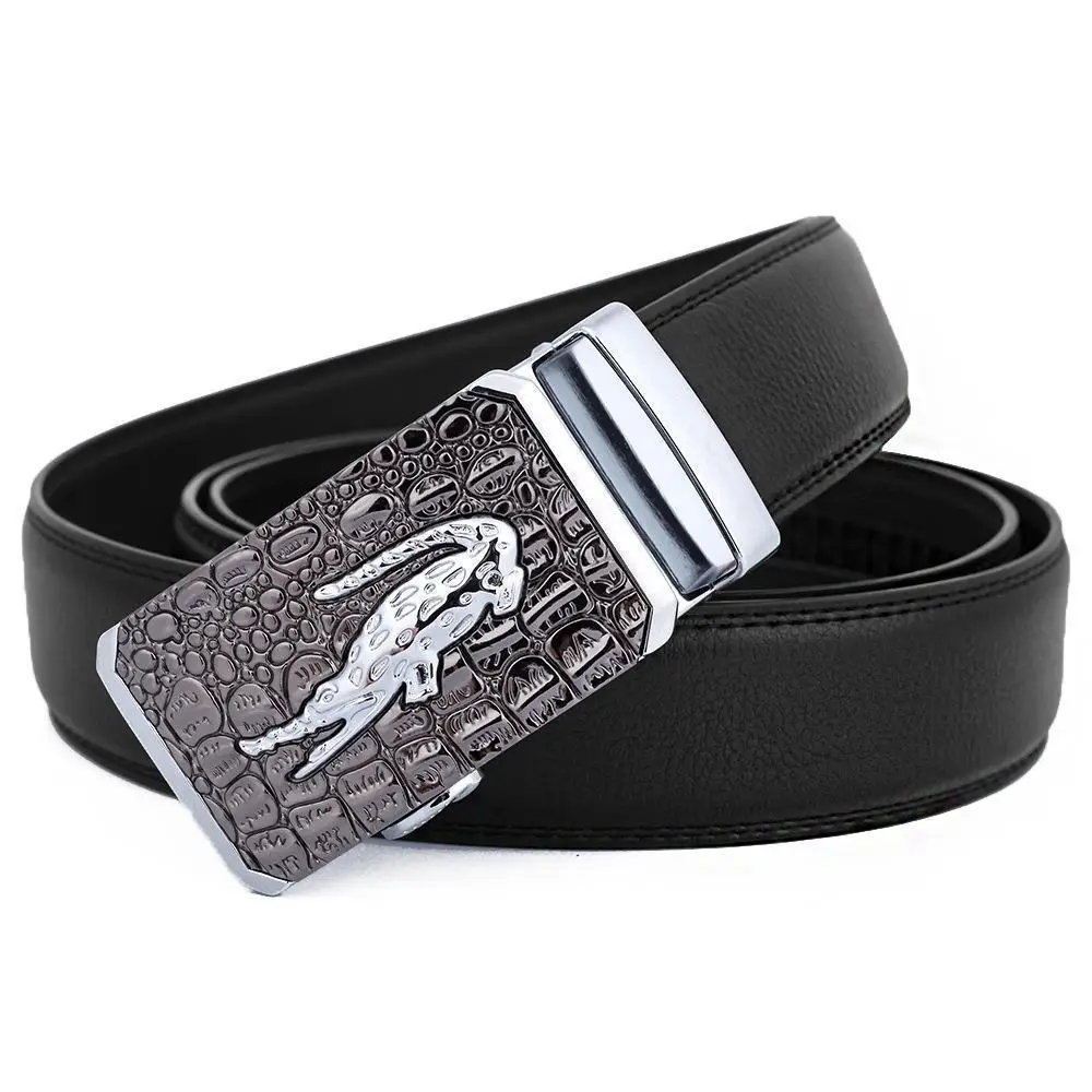Men's Black Leather Belt with Gold Buckle - Image 30