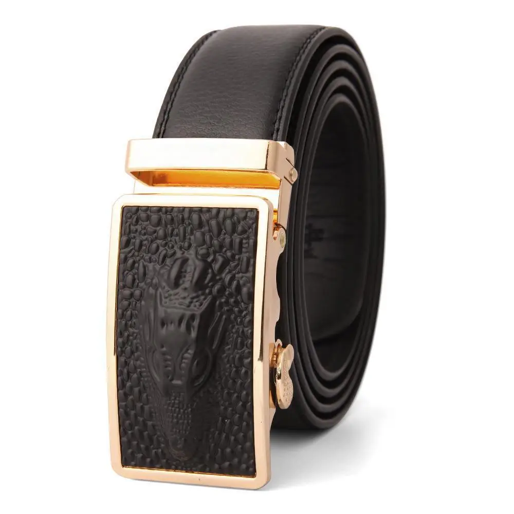 Men's Black Leather Belt with Gold Buckle - Image 4