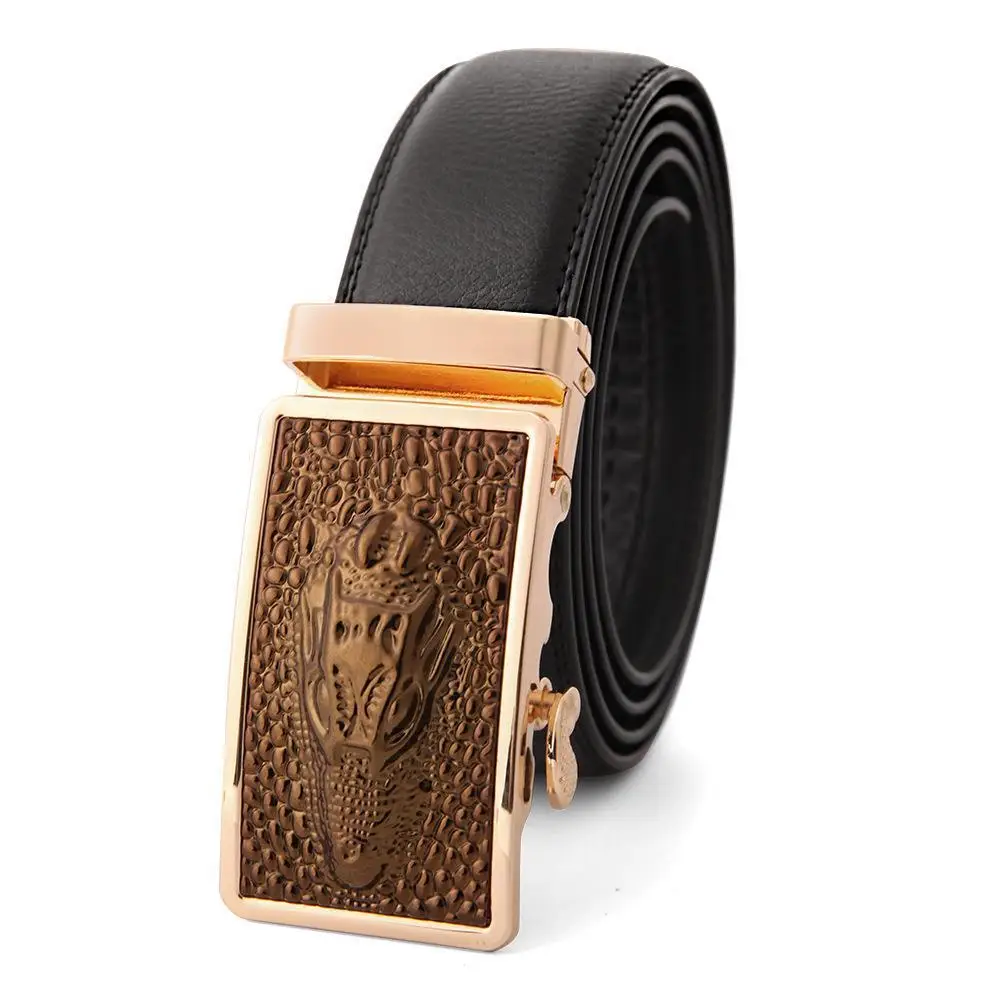 Men's Black Leather Belt with Gold Buckle - Image 5