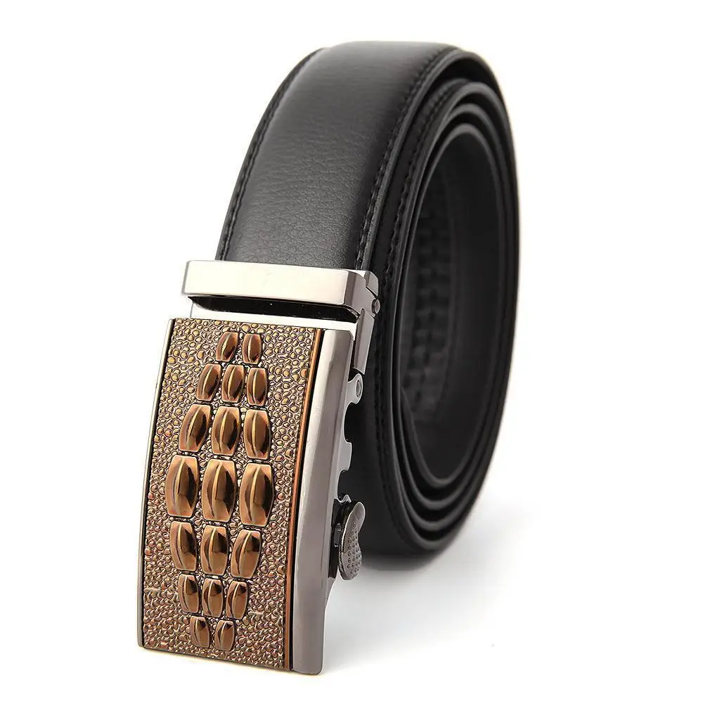 Men's Black Leather Belt with Gold Buckle - Image 6