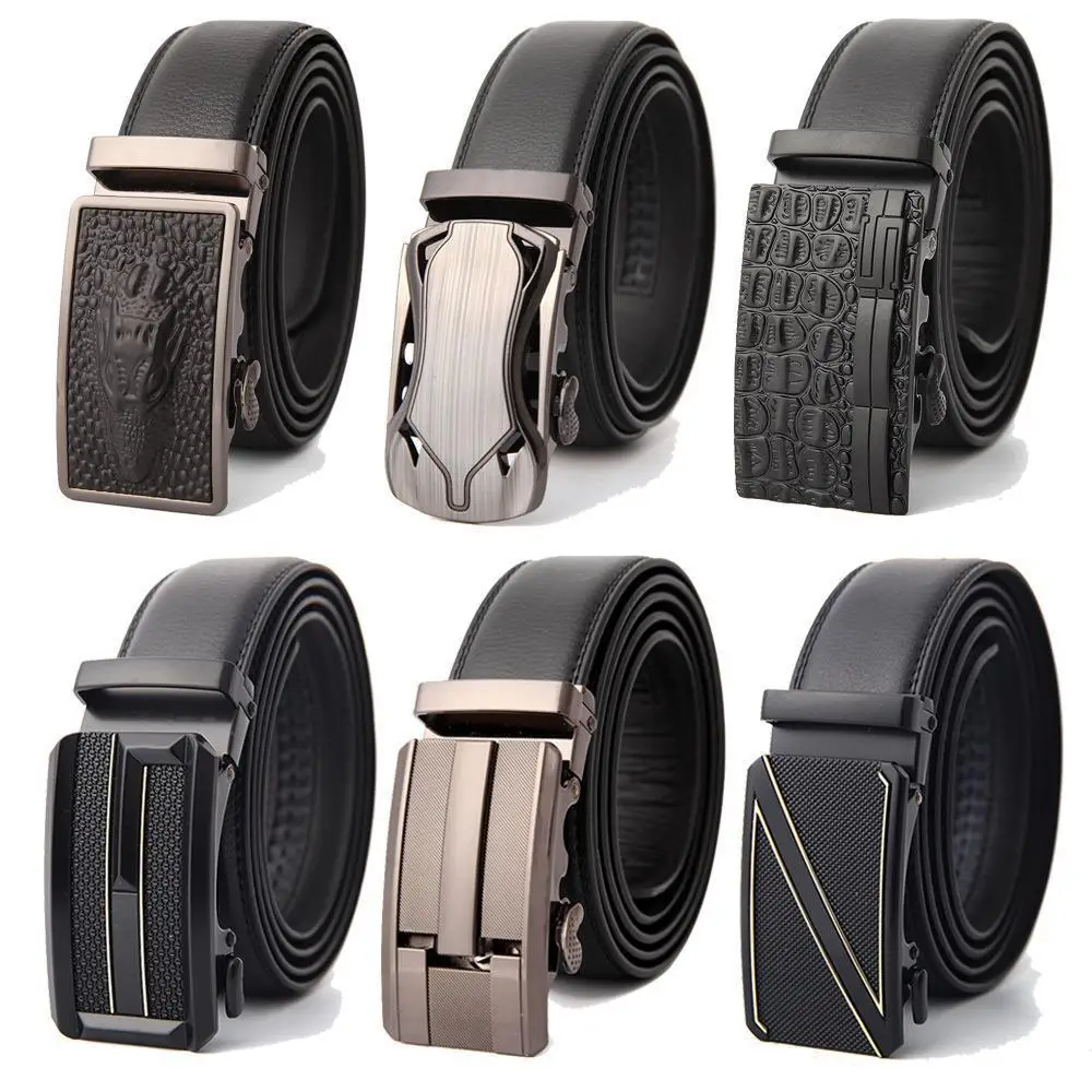 Men's Black Genuine Leather Belt with Automatic Buckle - Image 41
