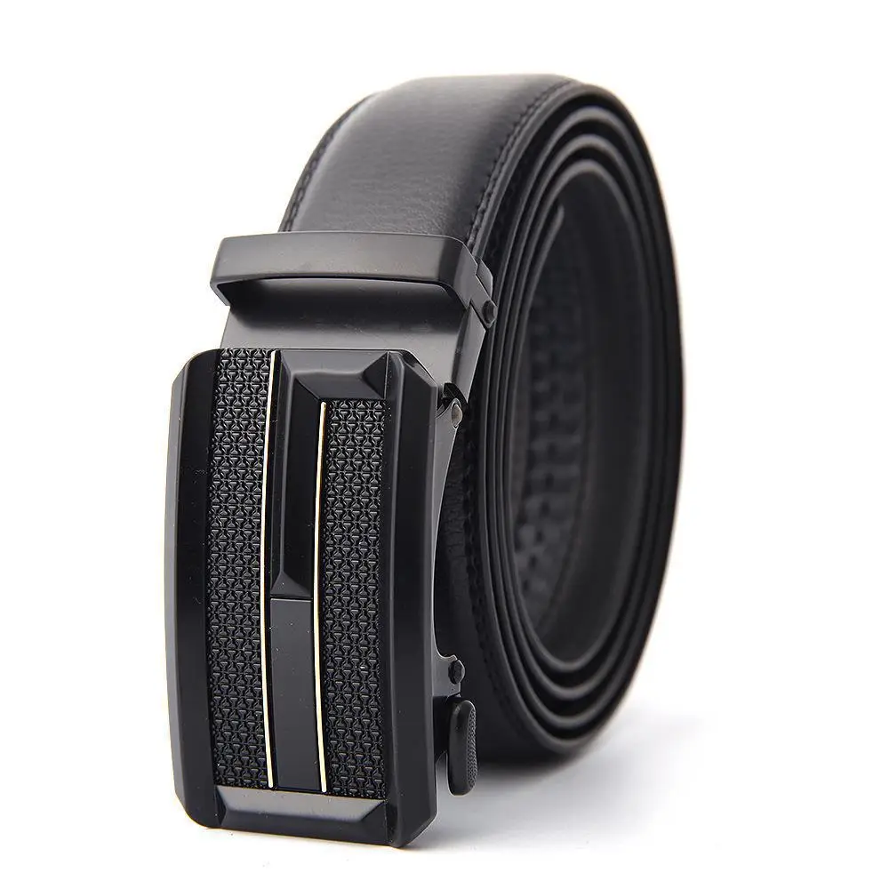 Men's Black Genuine Leather Belt with Automatic Buckle - Image 42