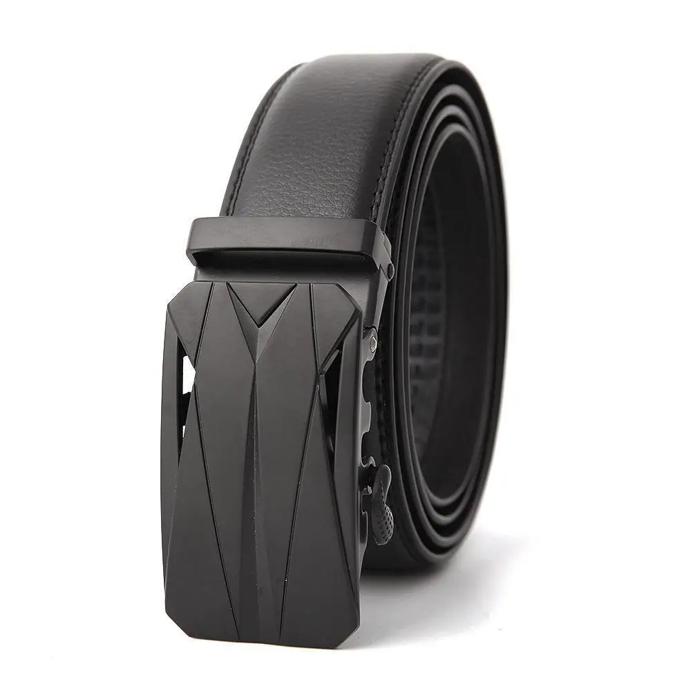 Men's Black Genuine Leather Belt with Automatic Buckle - Image 43