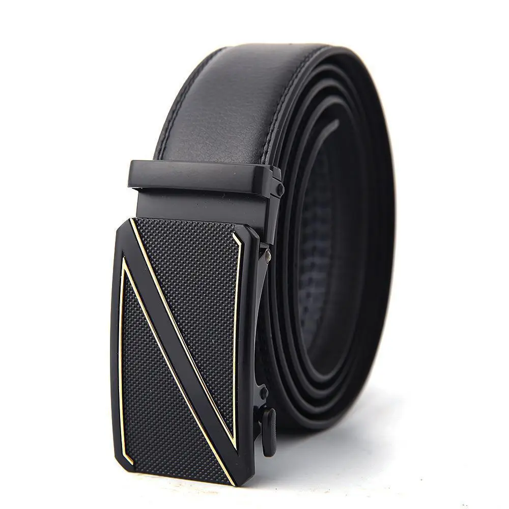 Men's Black Genuine Leather Belt with Automatic Buckle - Image 44