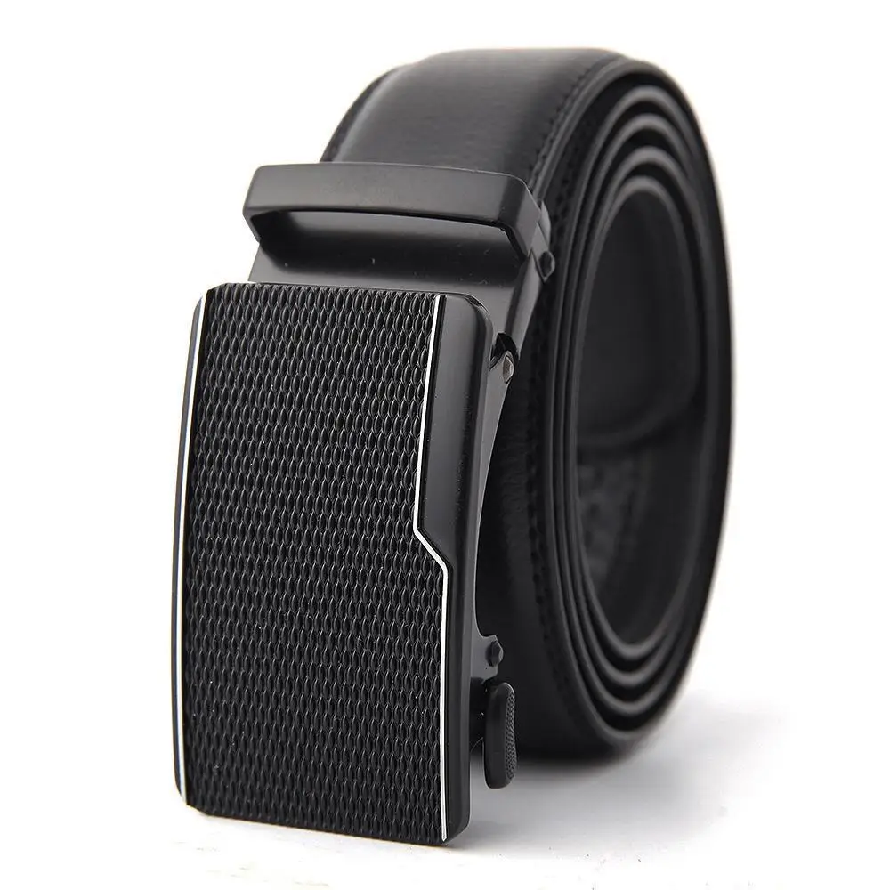 Men's Black Genuine Leather Belt with Automatic Buckle