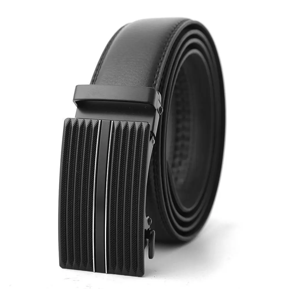 Men's Black Genuine Leather Belt with Automatic Buckle - Image 19