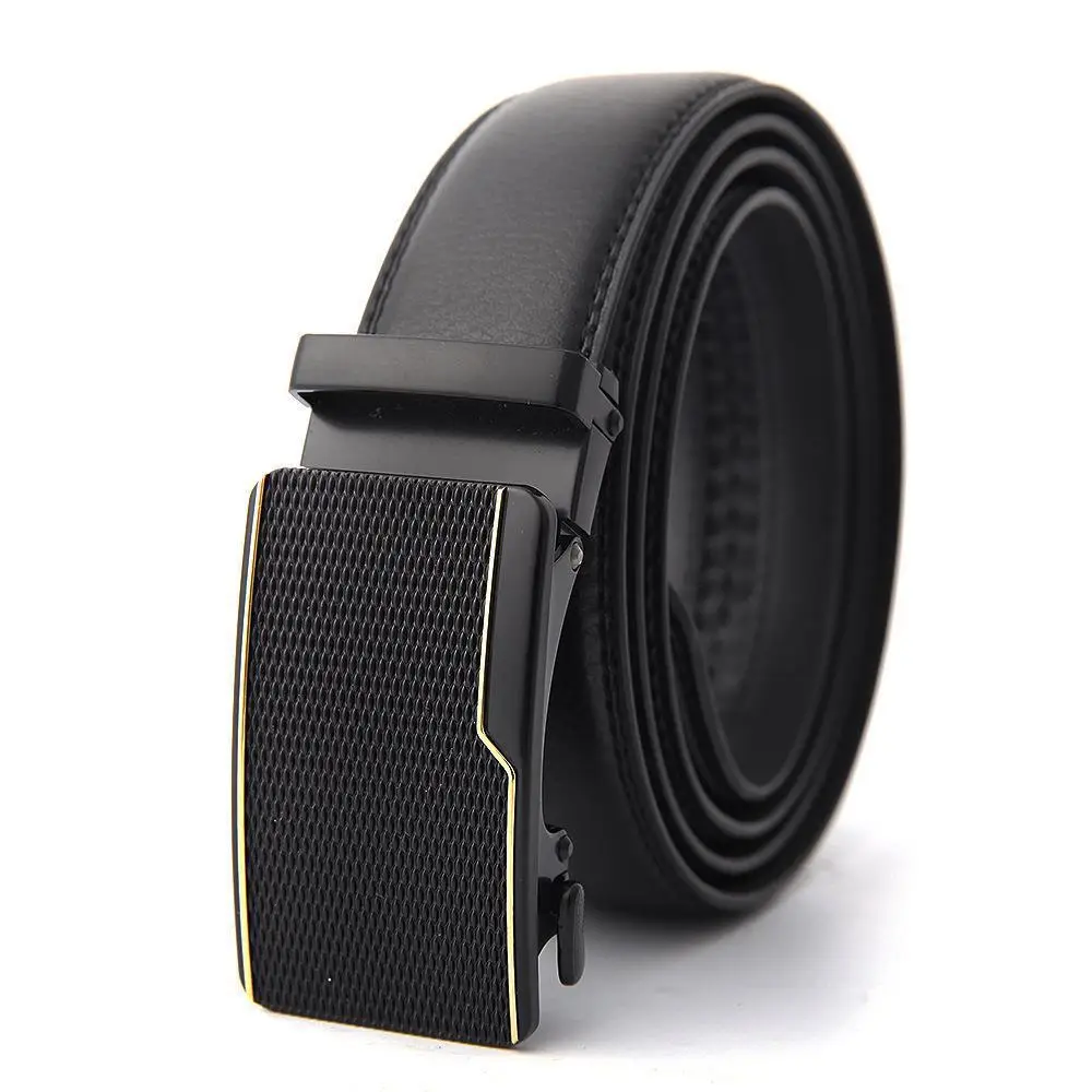 Men's Black Genuine Leather Belt with Automatic Buckle - Image 2