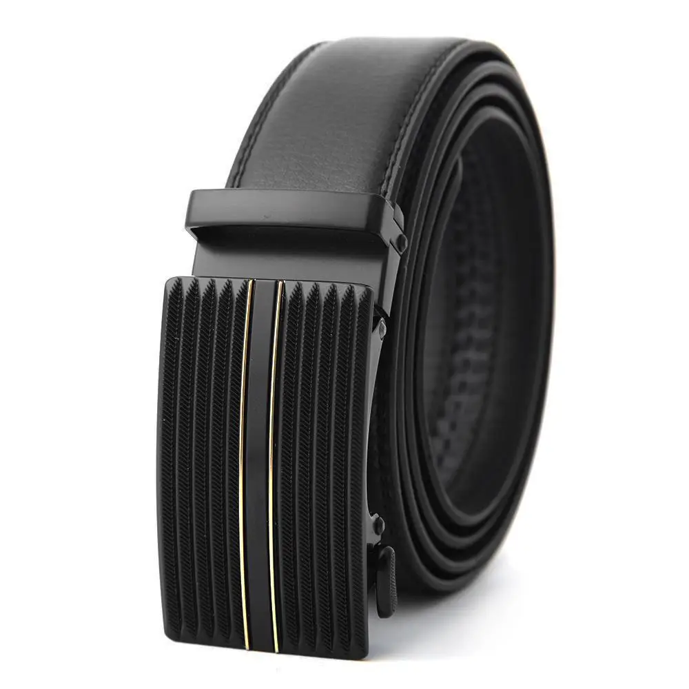 Men's Black Genuine Leather Belt with Automatic Buckle - Image 20