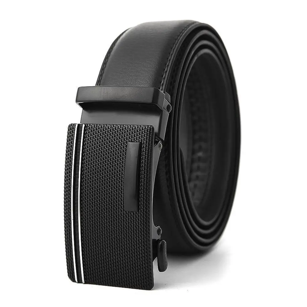 Men's Black Genuine Leather Belt with Automatic Buckle - Image 21