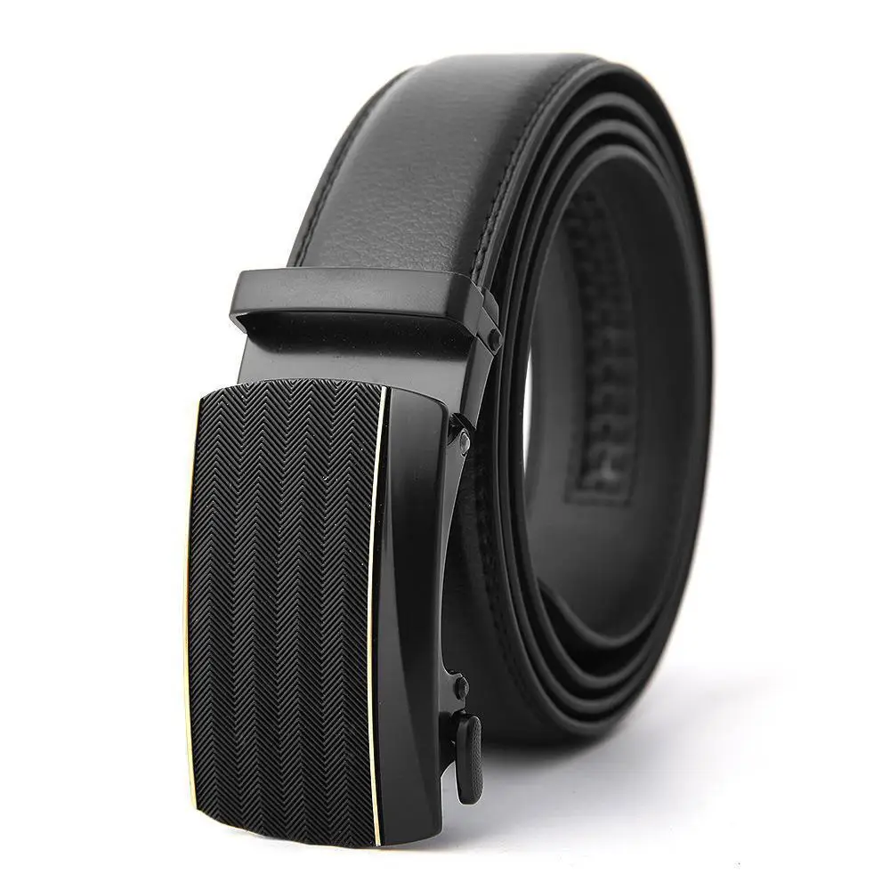 Men's Black Genuine Leather Belt with Automatic Buckle - Image 24