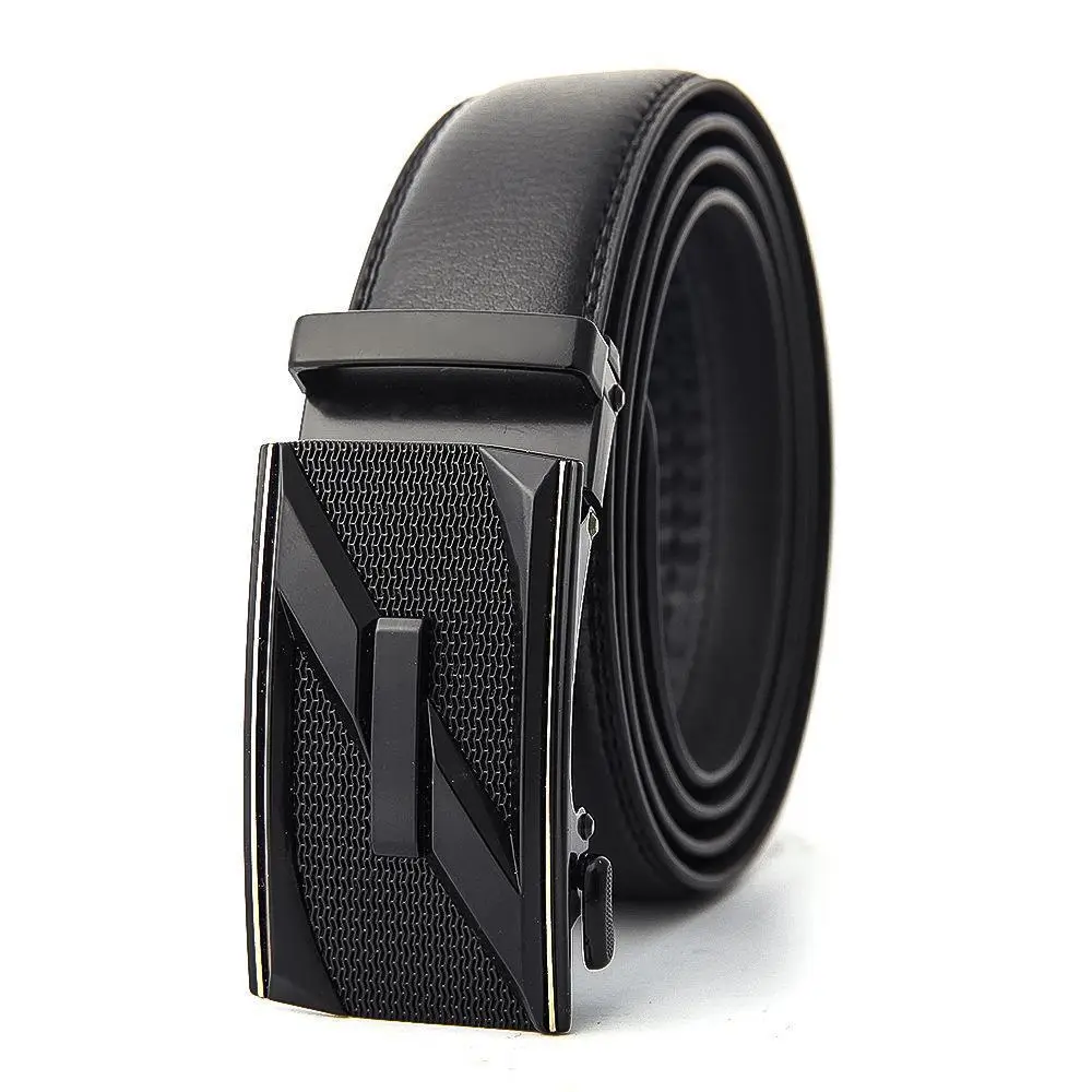 Men's Black Genuine Leather Belt with Automatic Buckle - Image 26