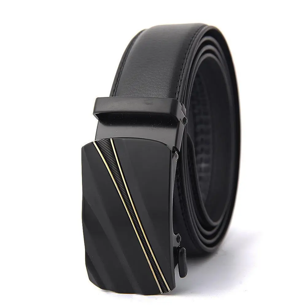 Men's Black Genuine Leather Belt with Automatic Buckle - Image 28