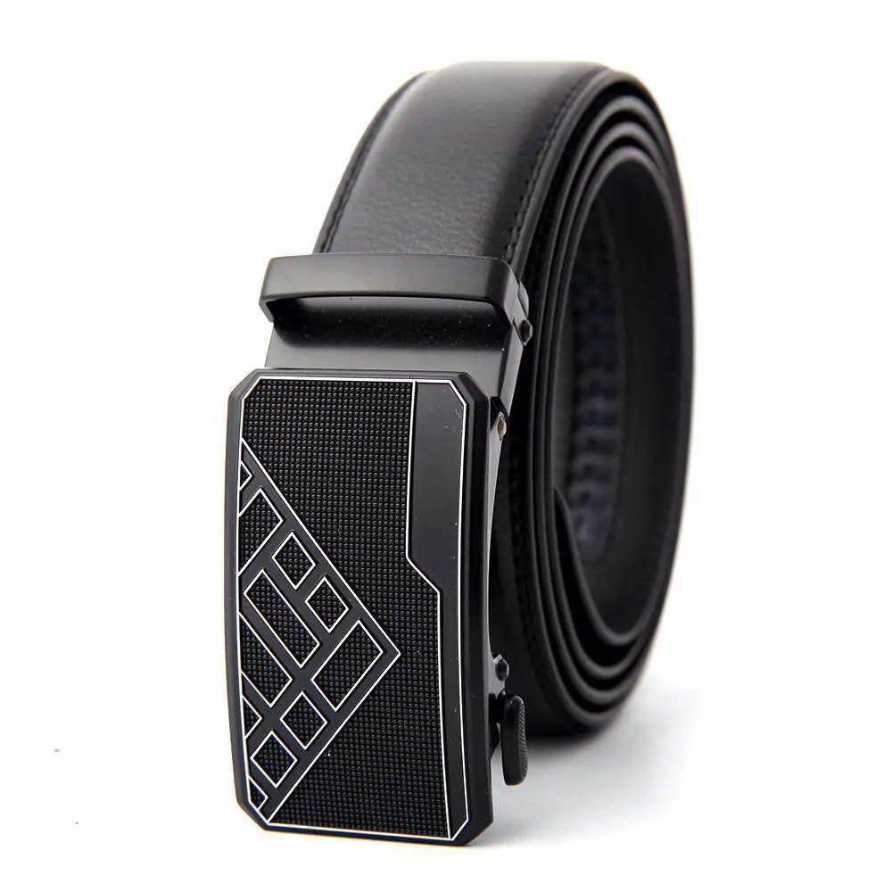 Men's Black Genuine Leather Belt with Automatic Buckle - Image 3