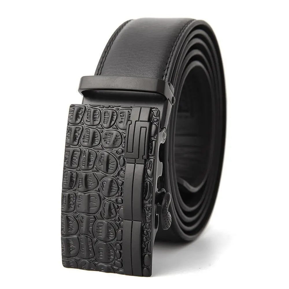 Men's Black Genuine Leather Belt with Automatic Buckle - Image 32