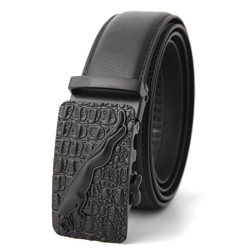 Men's Black Genuine Leather Belt with Automatic Buckle - Image 33