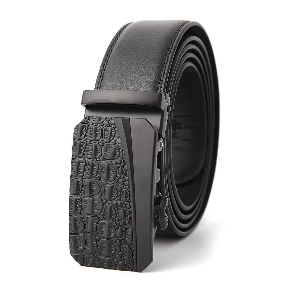 Men's Black Genuine Leather Belt with Automatic Buckle - Image 34