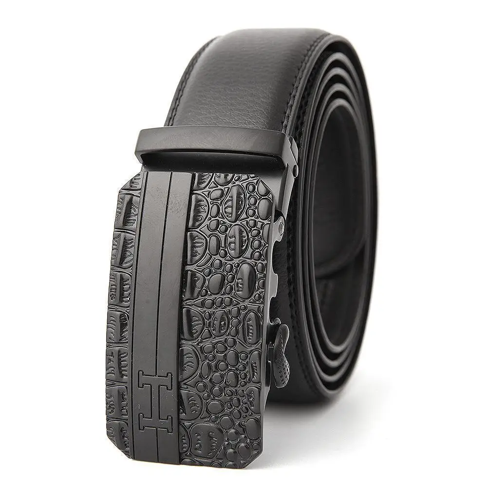 Men's Black Genuine Leather Belt with Automatic Buckle - Image 35