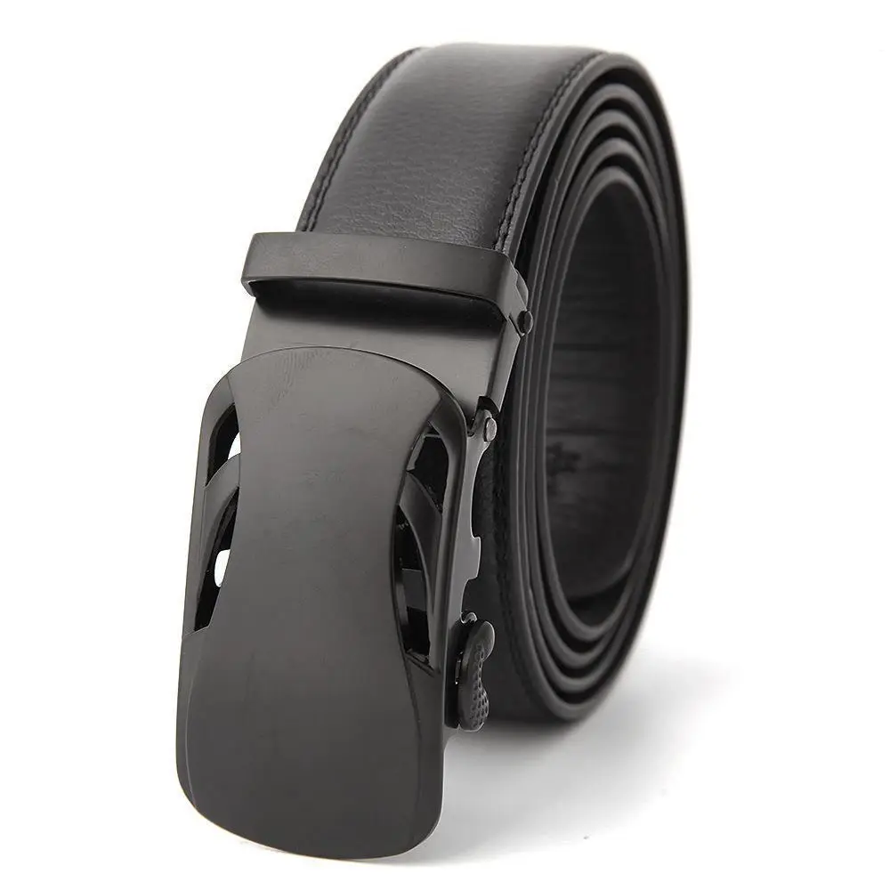 Men's Black Genuine Leather Belt with Automatic Buckle - Image 37