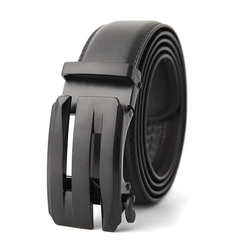 Men's Black Genuine Leather Belt with Automatic Buckle - Image 38