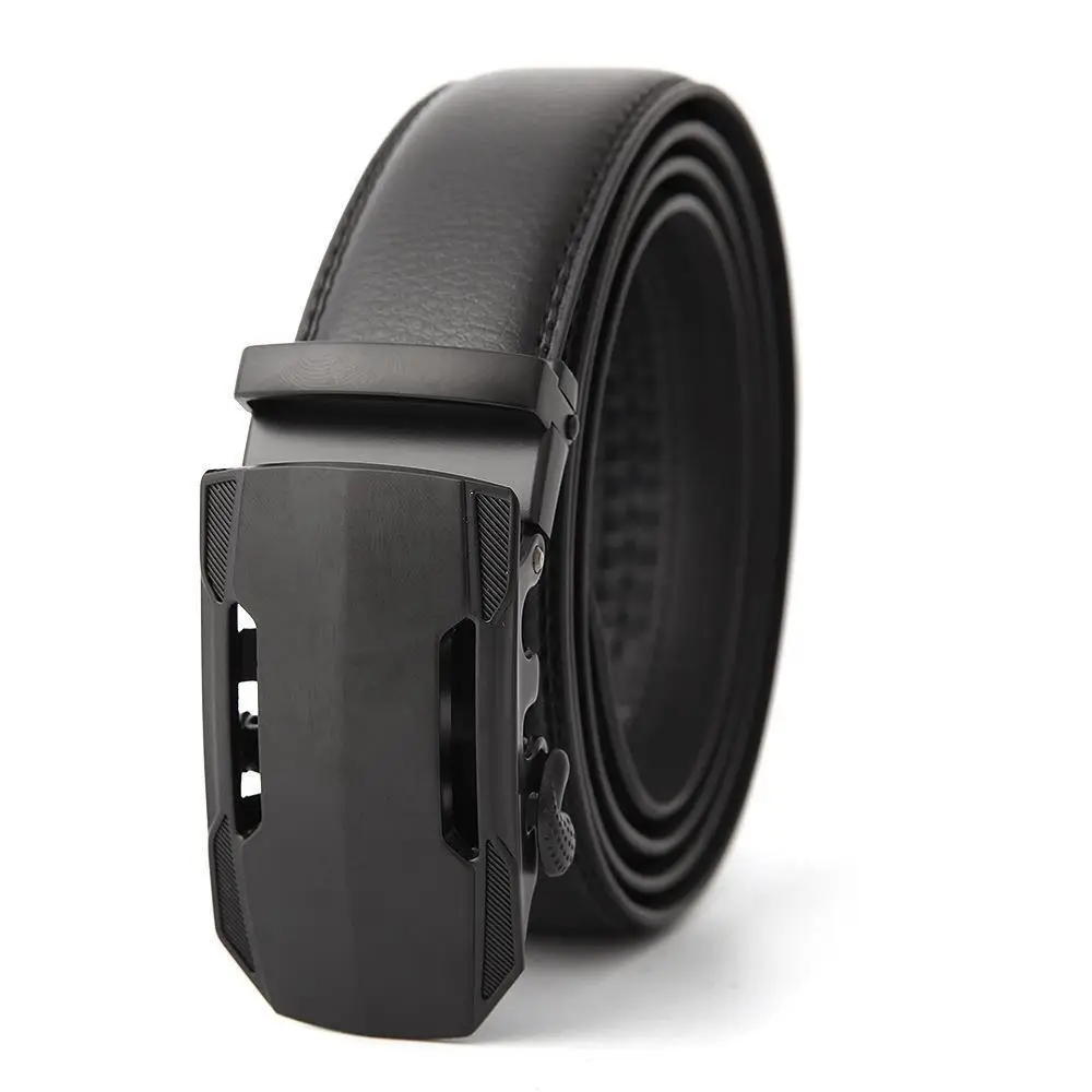 Men's Black Genuine Leather Belt with Automatic Buckle - Image 39