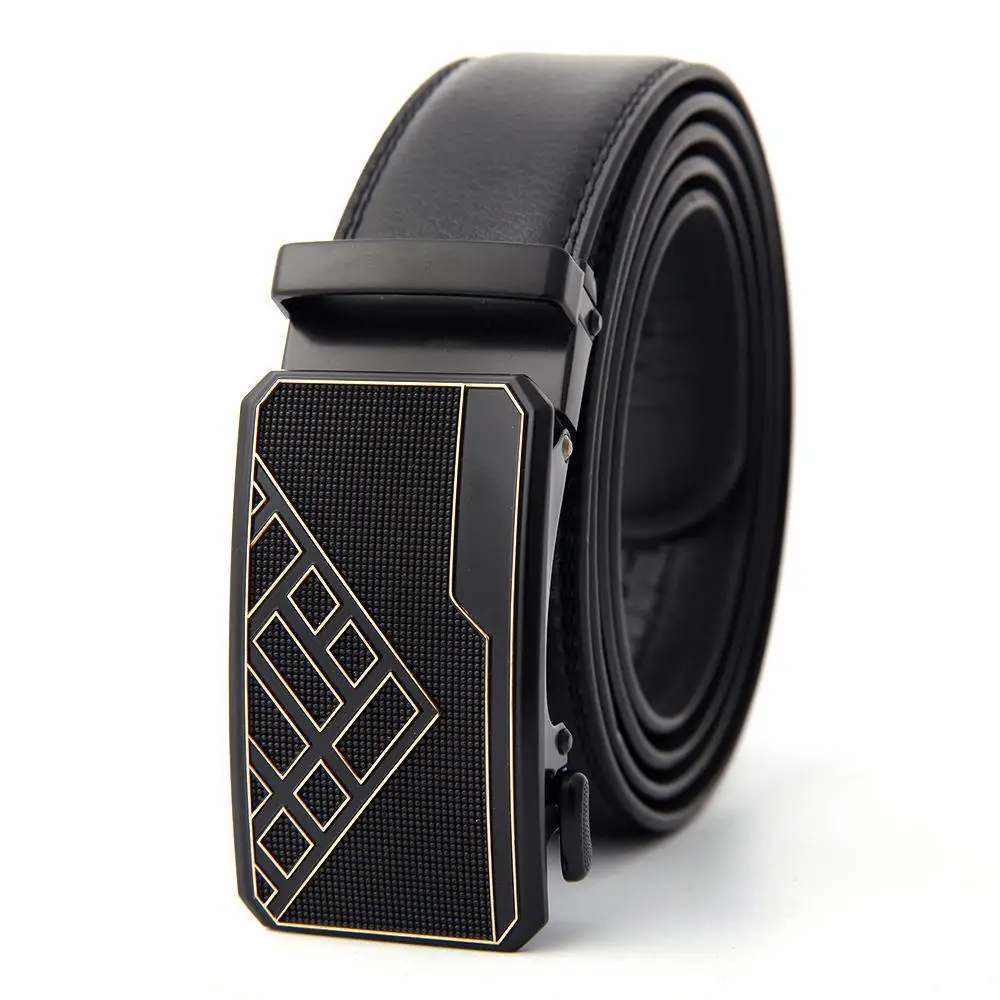 Men's Black Genuine Leather Belt with Automatic Buckle - Image 4