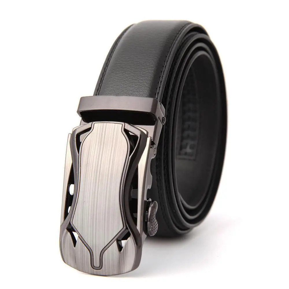 Men's Black Genuine Leather Belt with Automatic Buckle - Image 40