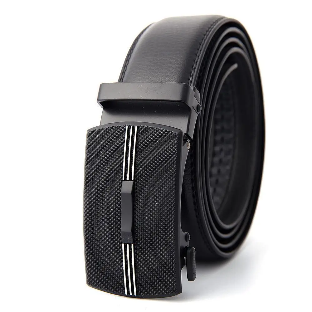 Men's Black Genuine Leather Belt with Automatic Buckle - Image 5