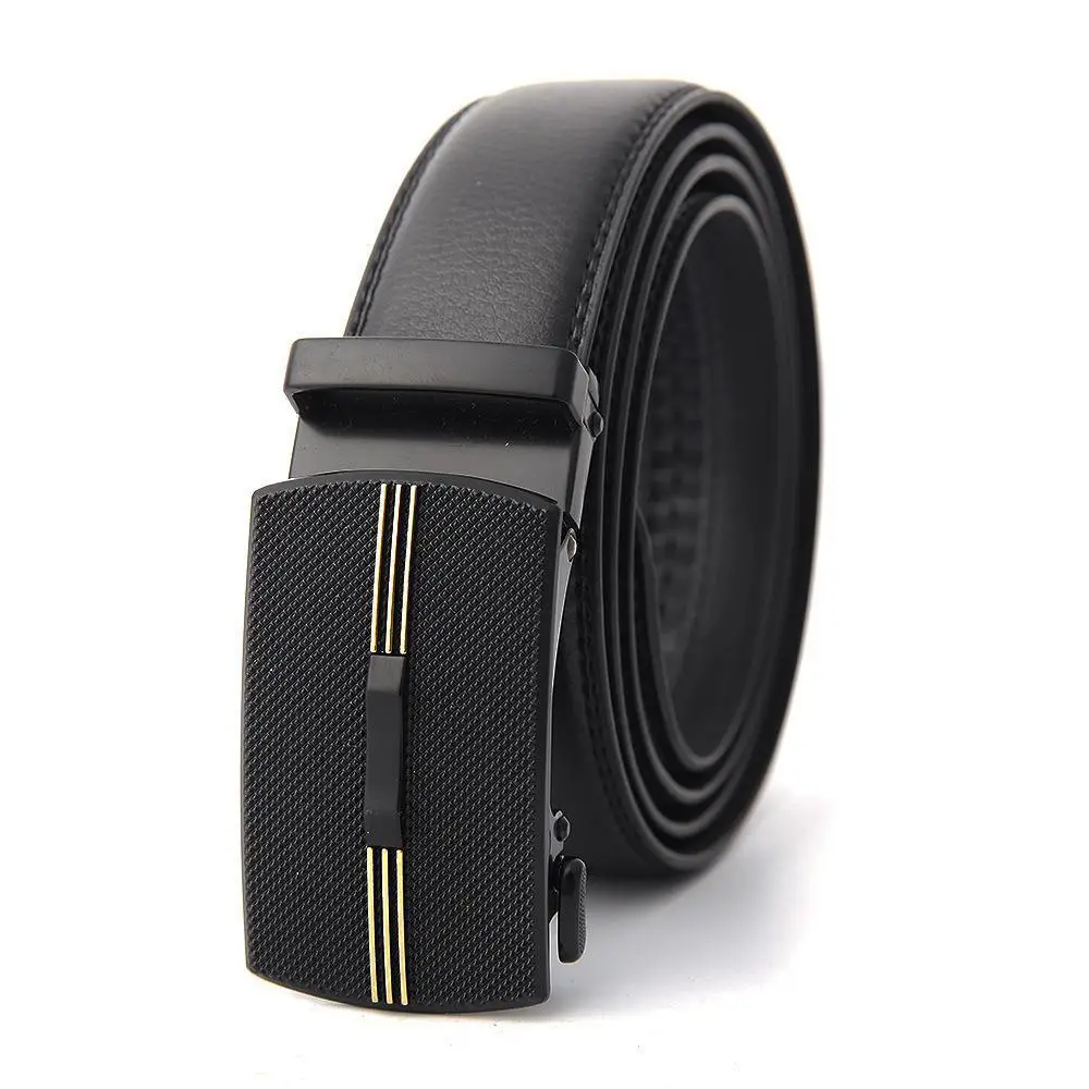Men's Black Genuine Leather Belt with Automatic Buckle - Image 6