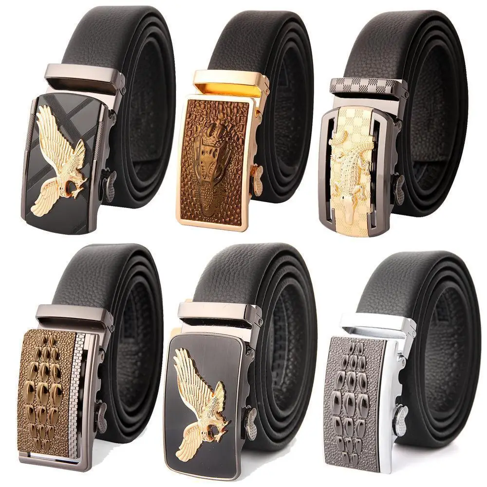 Men's Leather Belt with Gold Embroidered Buckle - Image 41