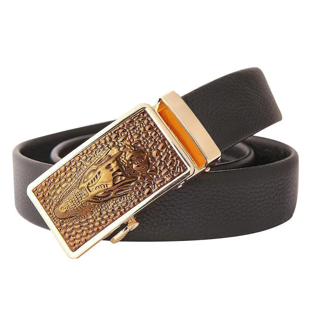 Men's Leather Belt with Gold Embroidered Buckle - Image 42