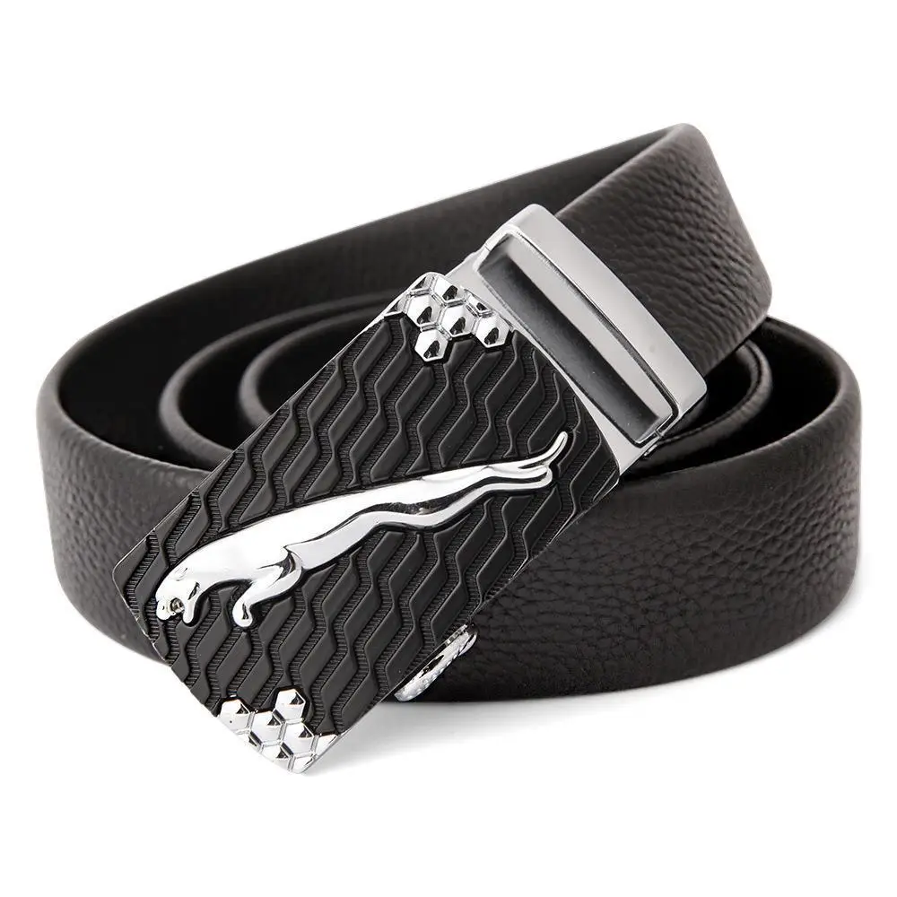 Men's Leather Belt with Gold Embroidered Buckle