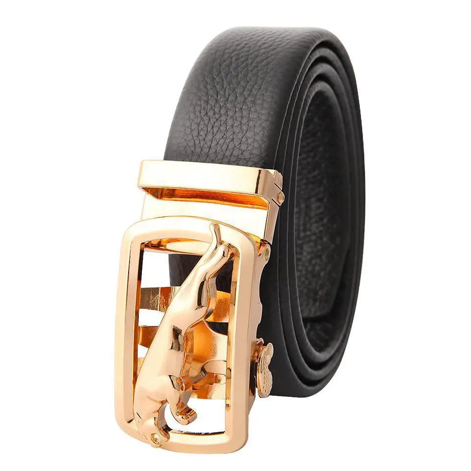 Men's Leather Belt with Gold Embroidered Buckle - Image 16