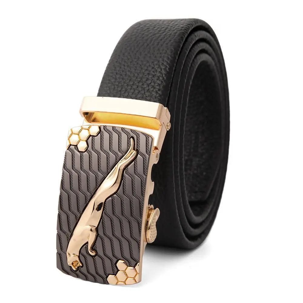 Men's Leather Belt with Gold Embroidered Buckle - Image 2