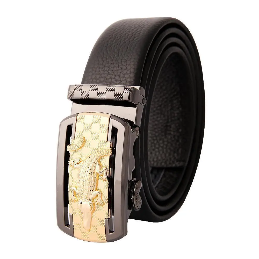 Men's Leather Belt with Gold Embroidered Buckle - Image 23