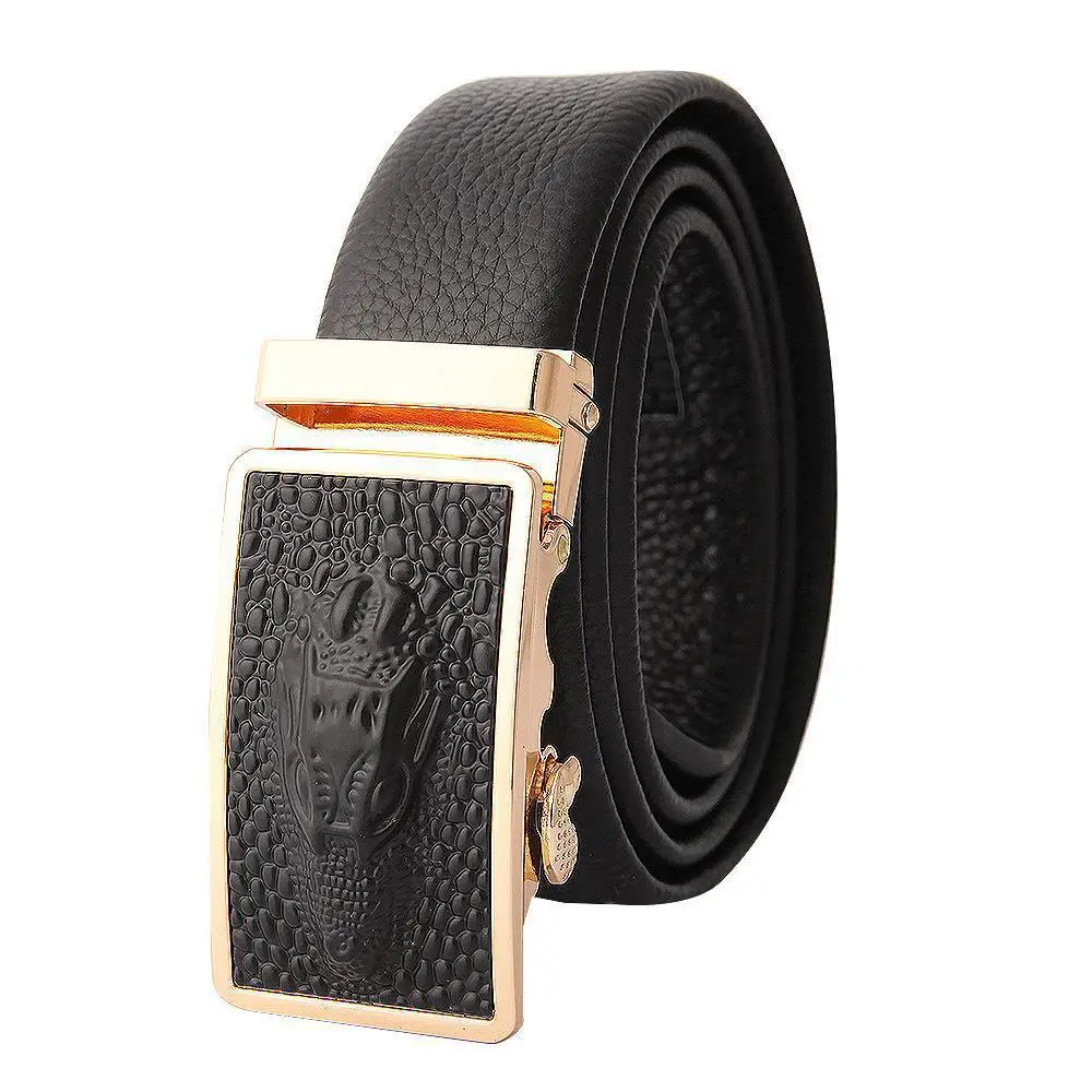 Men's Leather Belt with Gold Embroidered Buckle - Image 25