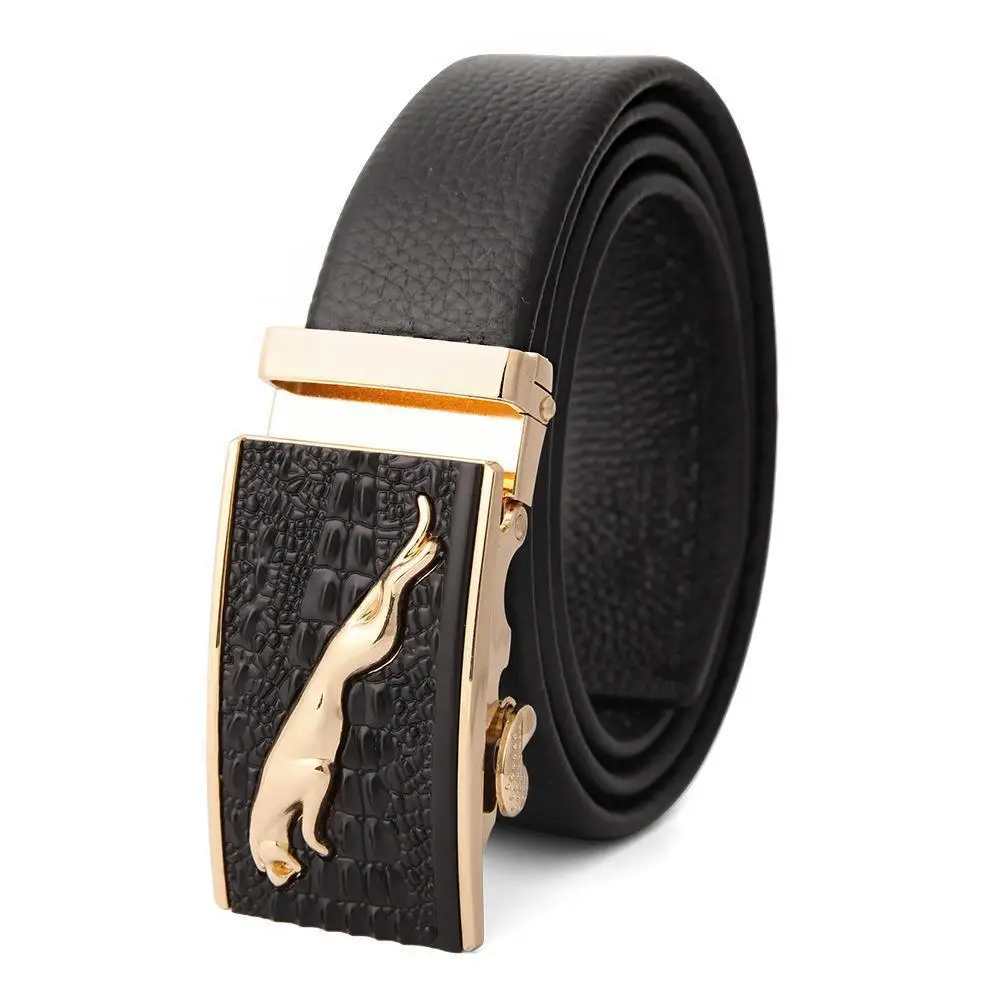 Men's Leather Belt with Gold Embroidered Buckle - Image 3
