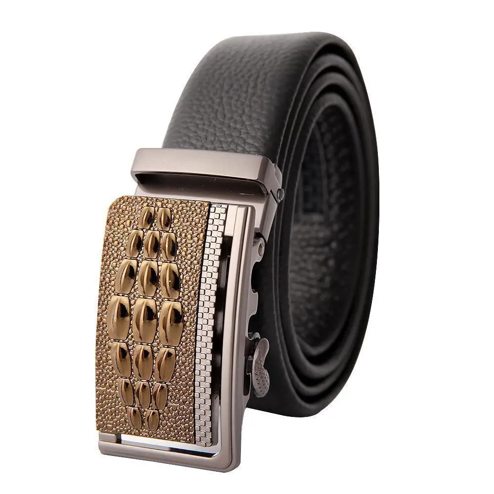 Men's Leather Belt with Gold Embroidered Buckle - Image 31