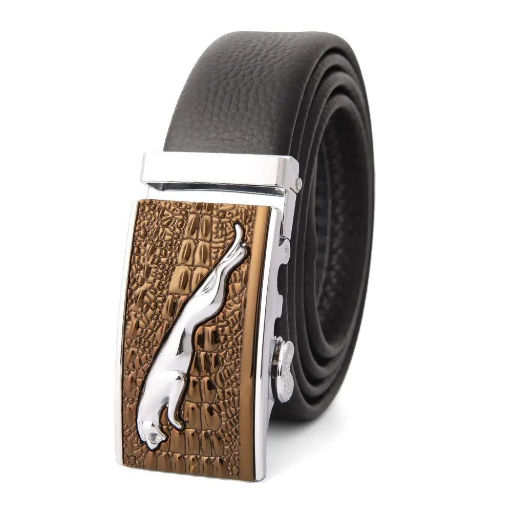 Men's Leather Belt with Gold Embroidered Buckle - Image 5