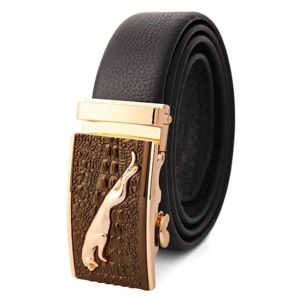 Men's Leather Belt with Gold Embroidered Buckle - Image 6