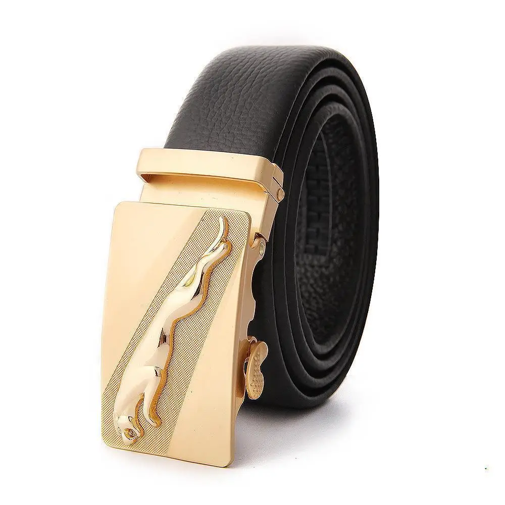 Men's Leather Belt with Gold Embroidered Buckle - Image 8