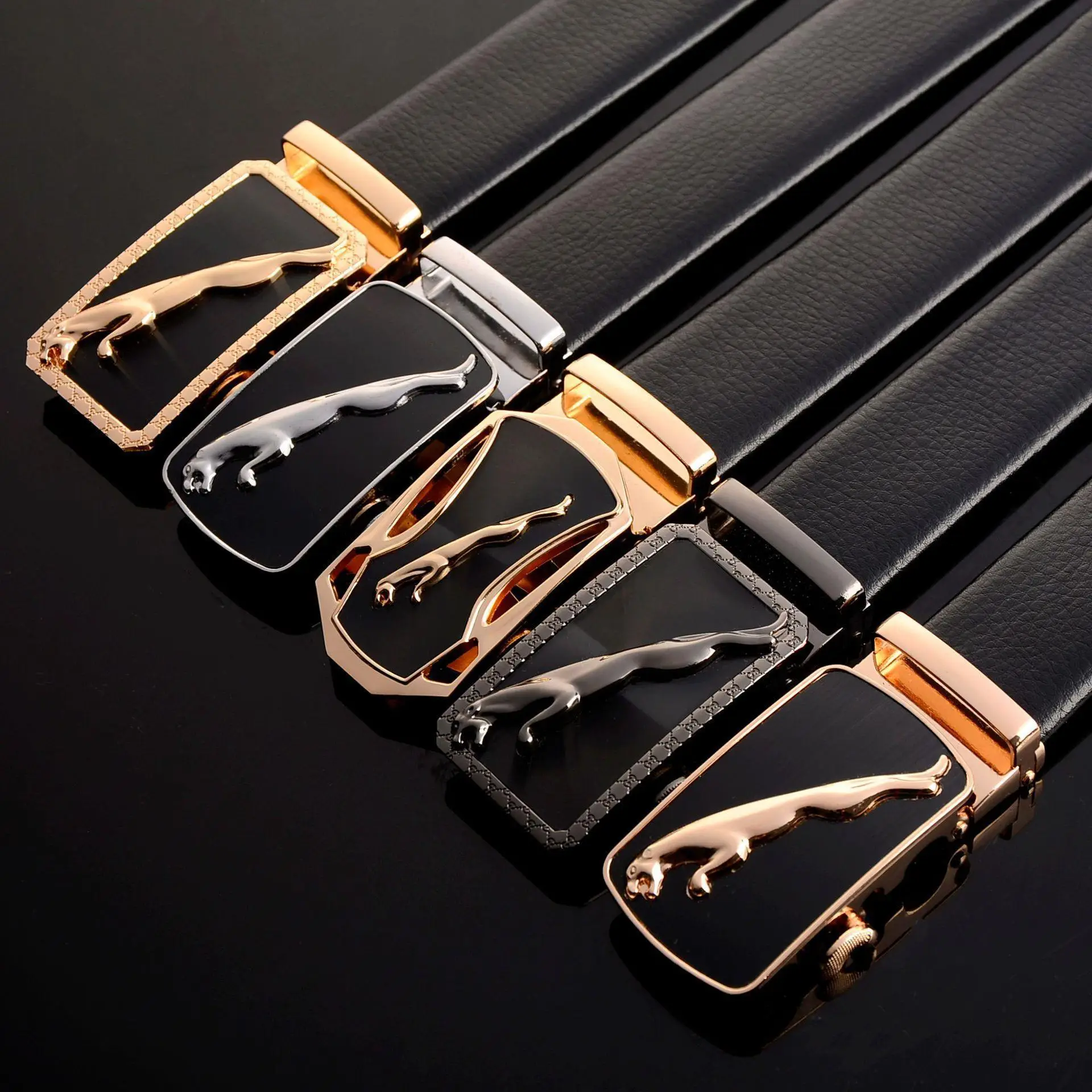 Black Leather Belt with Leopard Alloy Buckle - Image 6