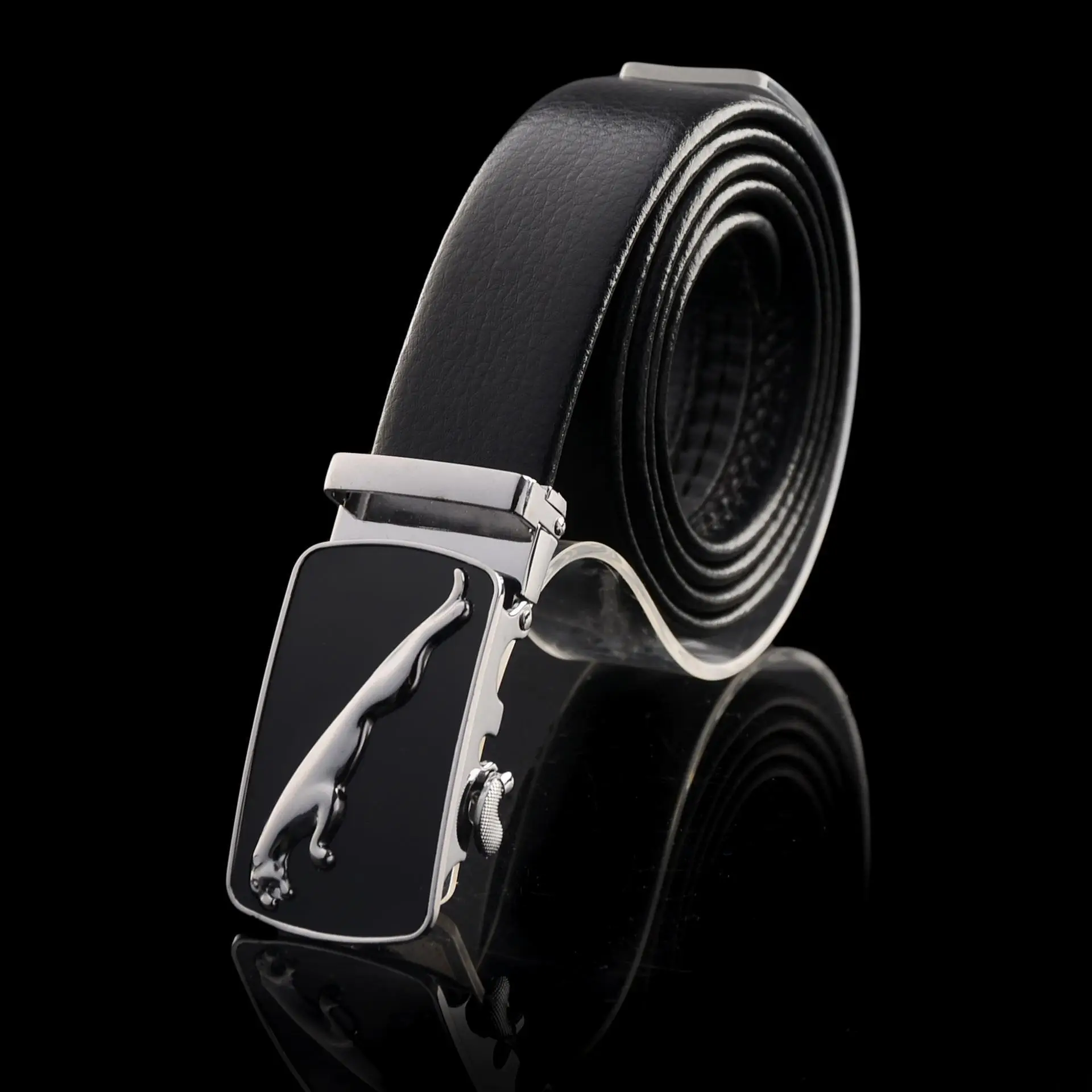 Black Leather Belt with Leopard Alloy Buckle - Image 8