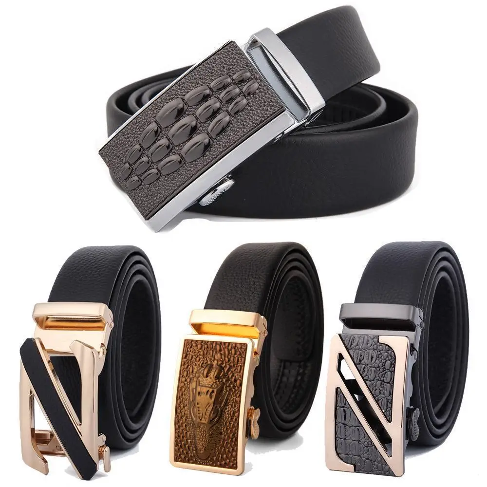 Men's Black Leather Belt with Automatic Buckle - Image 41