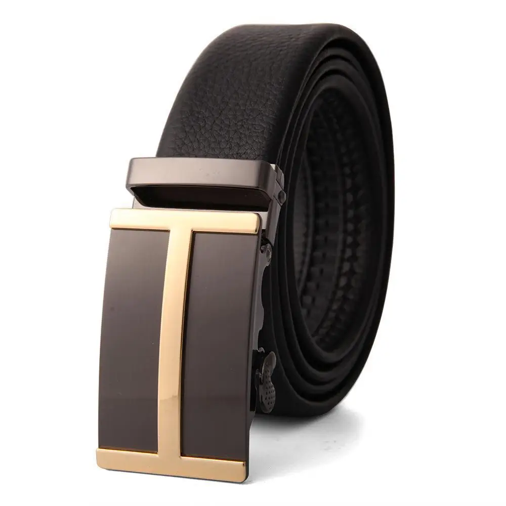 Men's Black Leather Belt with Automatic Buckle - Image 43