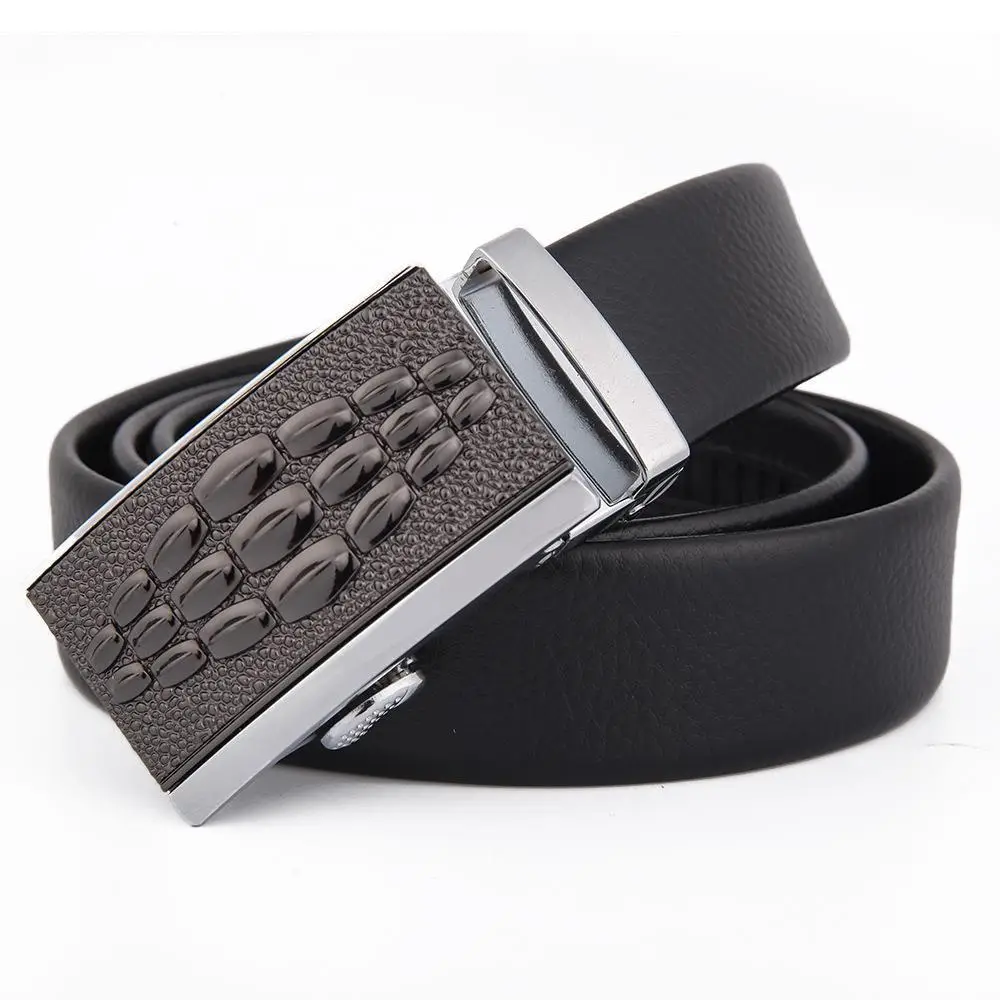 Men's Black Leather Belt with Automatic Buckle